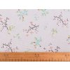 Bavlněná metráž / imitace lnu hrubší, květy / větvičky (Balení 1 m, Varianta režná)