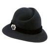 Dámský vlněný klobouk s broží (Velikost uni, Barva černá)