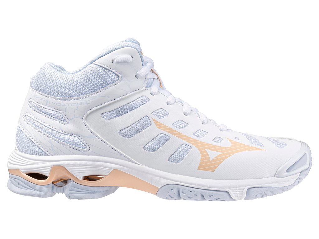Boty Mizuno WAVE VOLTAGE MID White / Peach Parfait / Halogen Blue