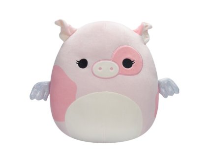 Plyšák SQUISHMALLOWS Růžové strakaté prasátko s křídly - Peety, 30 cm