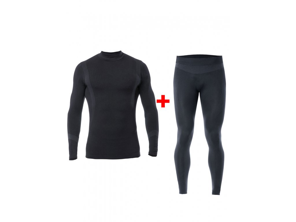 Pánská termo souprava, triko s dlouhým rukávem a spodní kalhoty černá Iron-ic