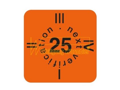 Warmbier Výstražný štítok - overenie, 15x15mm, oranžová, na rok 2025, 30 ks/list, anglicky