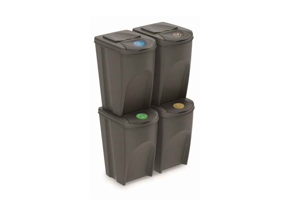 Sada 4 odpadkových košů SORTIBOX šedý kámen, objem 4x35L