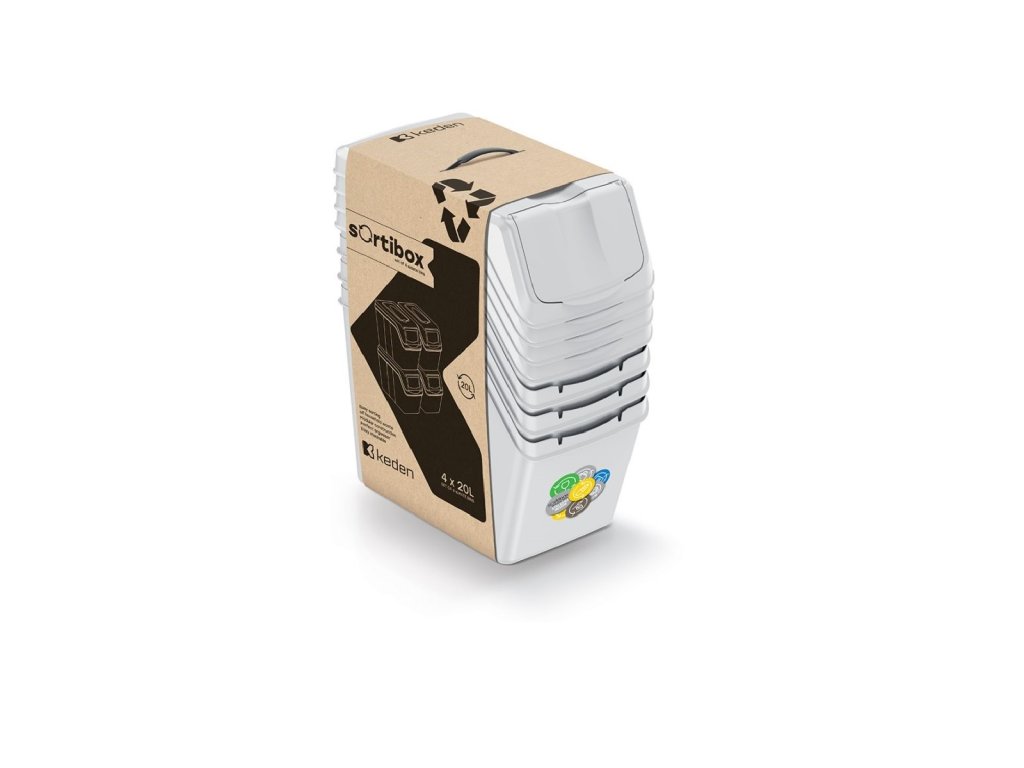 Sada 4 odpadkových košů SORTIBOX popělavě šedý , objem 4x20L