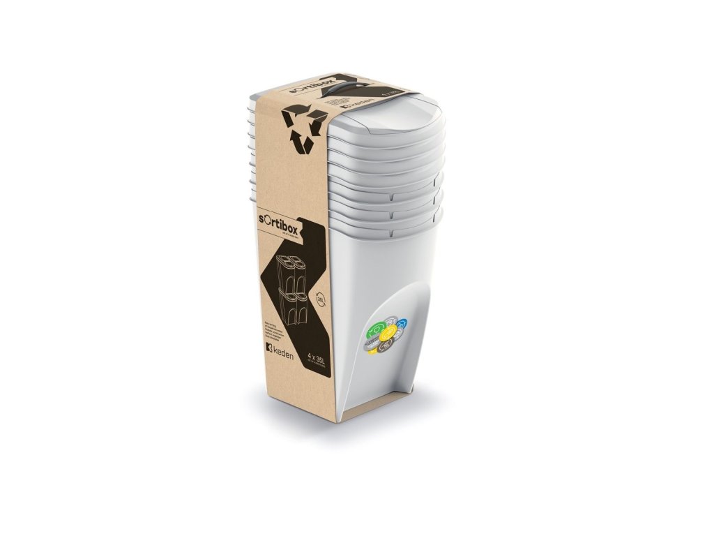 Sada 4 odpadkových košů SORTIBOX popelavý, objem 4x35L