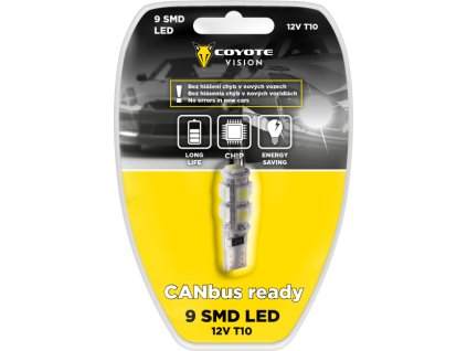 Žárovka 12V LED 9 SMD T10 CAN BUS ready bílá COYOTE VISION
