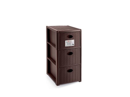 Úložný plastový regál Elegance Slim, 3 zásuvky, hnědý