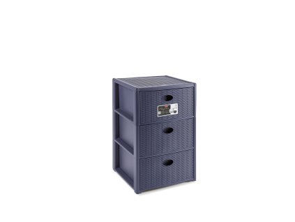 Úložný plastový regál Elegance, 3 zásuvky, modrý