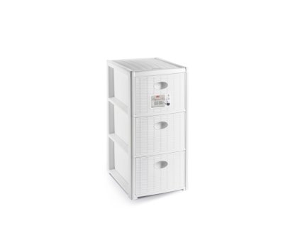 Úložný plastový regál Elegance Slim, 3 zásuvky, bílý