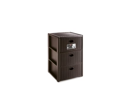 Úložný plastový regál Elegance, 3 zásuvky, hnědý