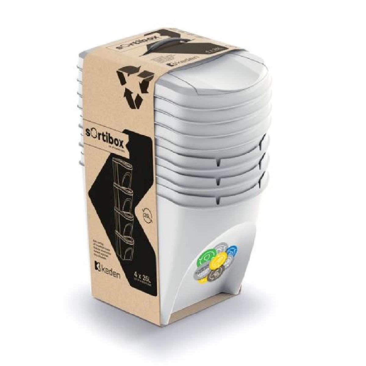Odpadkový koš SORTIBOX popelavě šedý - 4x25L 4 Kg GIGA Sklad5 PPIKWB25S4-427C 5905197563602