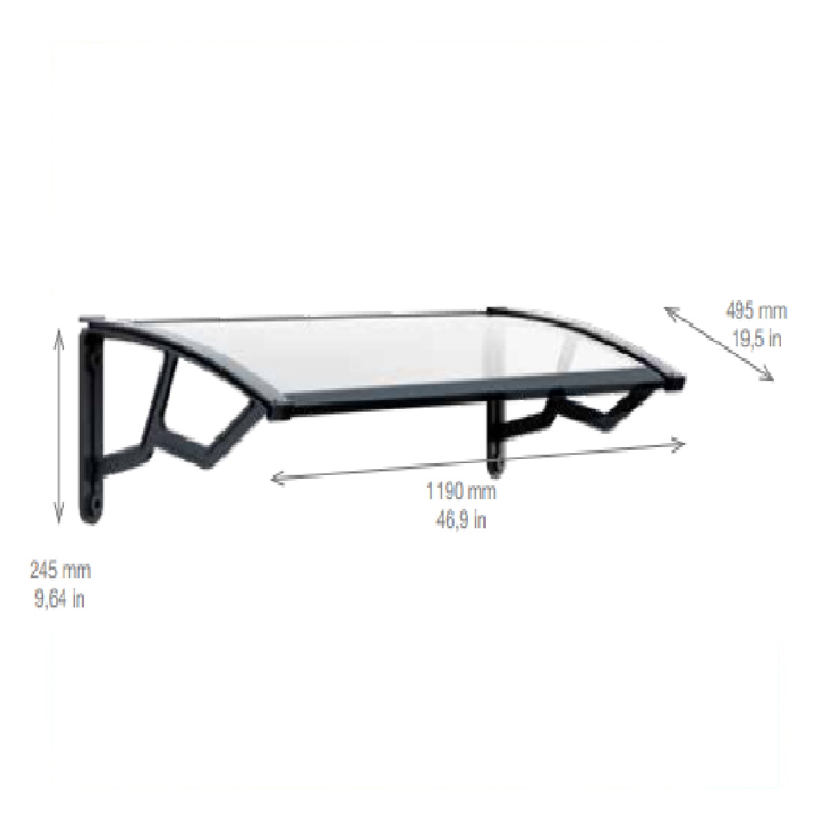 Vchodová stříška 50x120cm, čirá 4,45Kg GIGA Sklad 5 ARTPE50120C