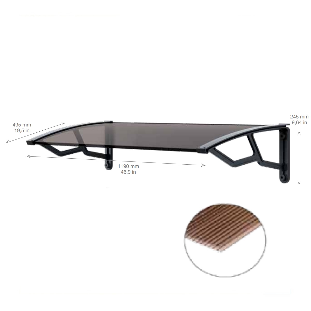 Vchodová stříška 50x120cm, kouřová 4,45Kg GIGA Sklad 5 ARTPE50120F