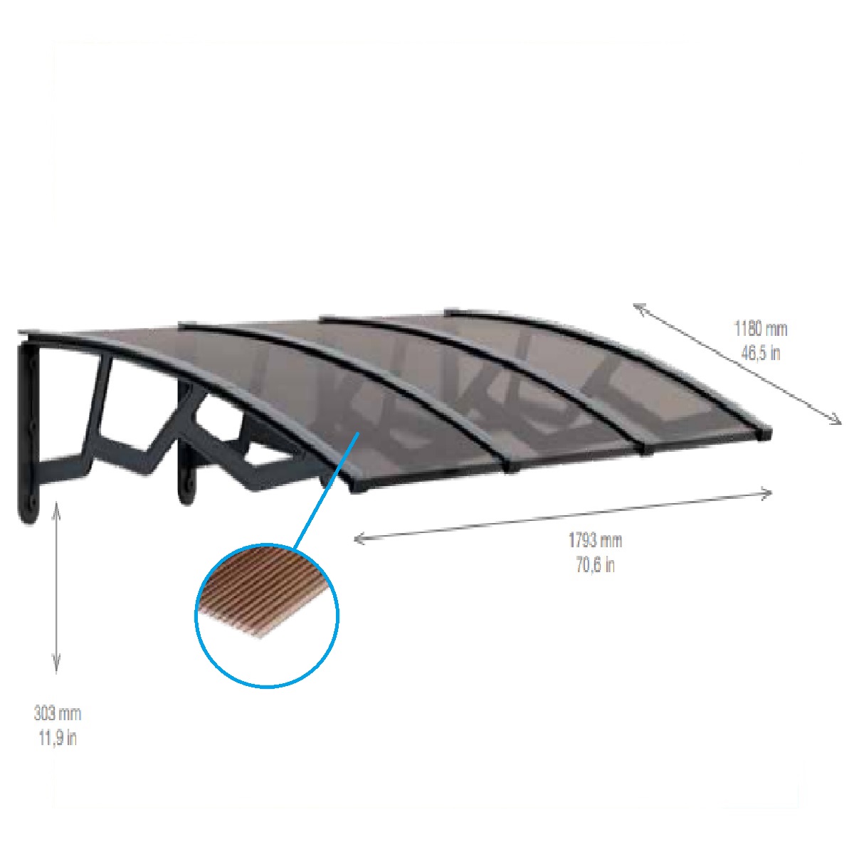 Vchodová stříška 120x180cm, kouřová 10,95Kg GIGA Sklad 5 ARTPE120180F