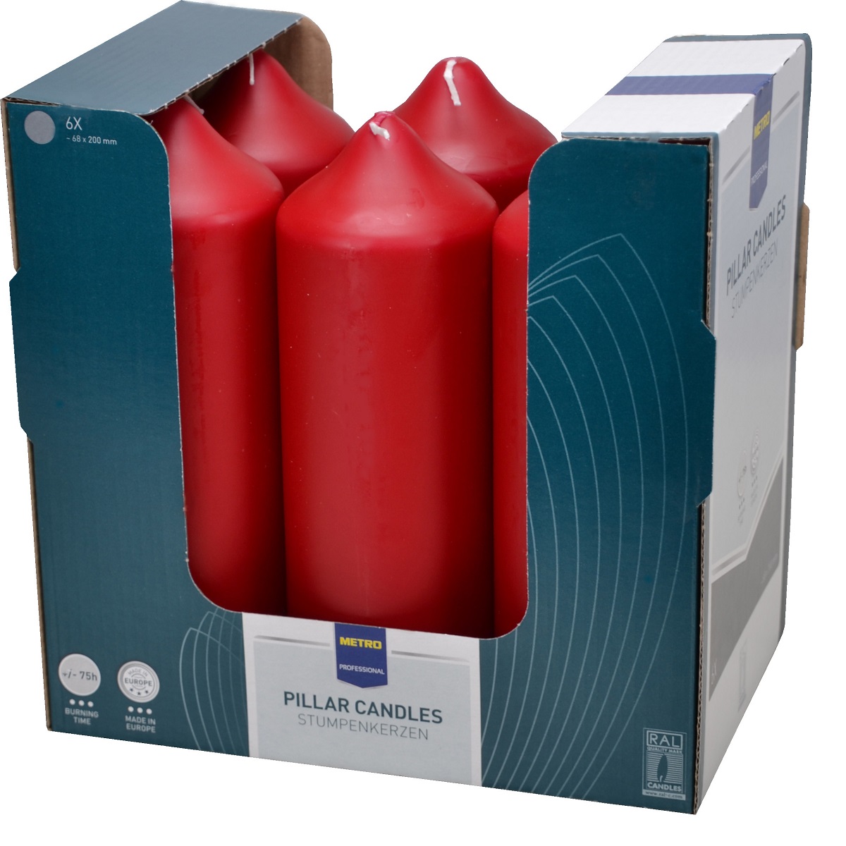 Svíčka válcová 68x200mm, bordo 6 ks 3,4Kg GIGA Sklad 5 7079-11-1