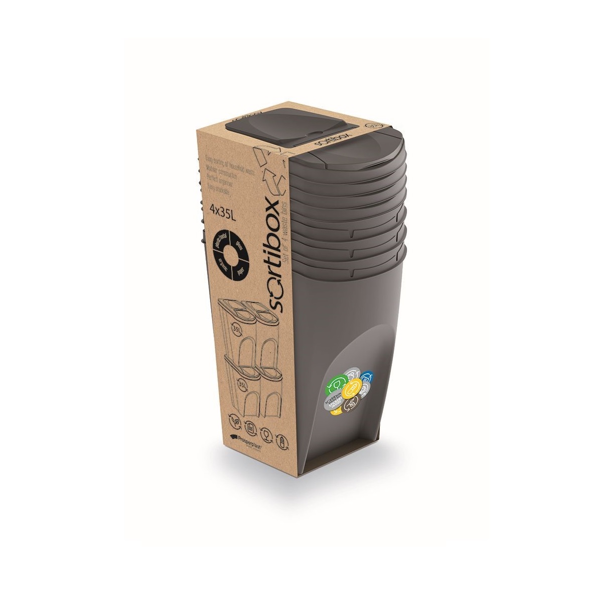 Sada odpadkových košů SORTIBOX, 4x35l 4,5Kg GIGA Sklad 5 PPIKWB35S4-405U
