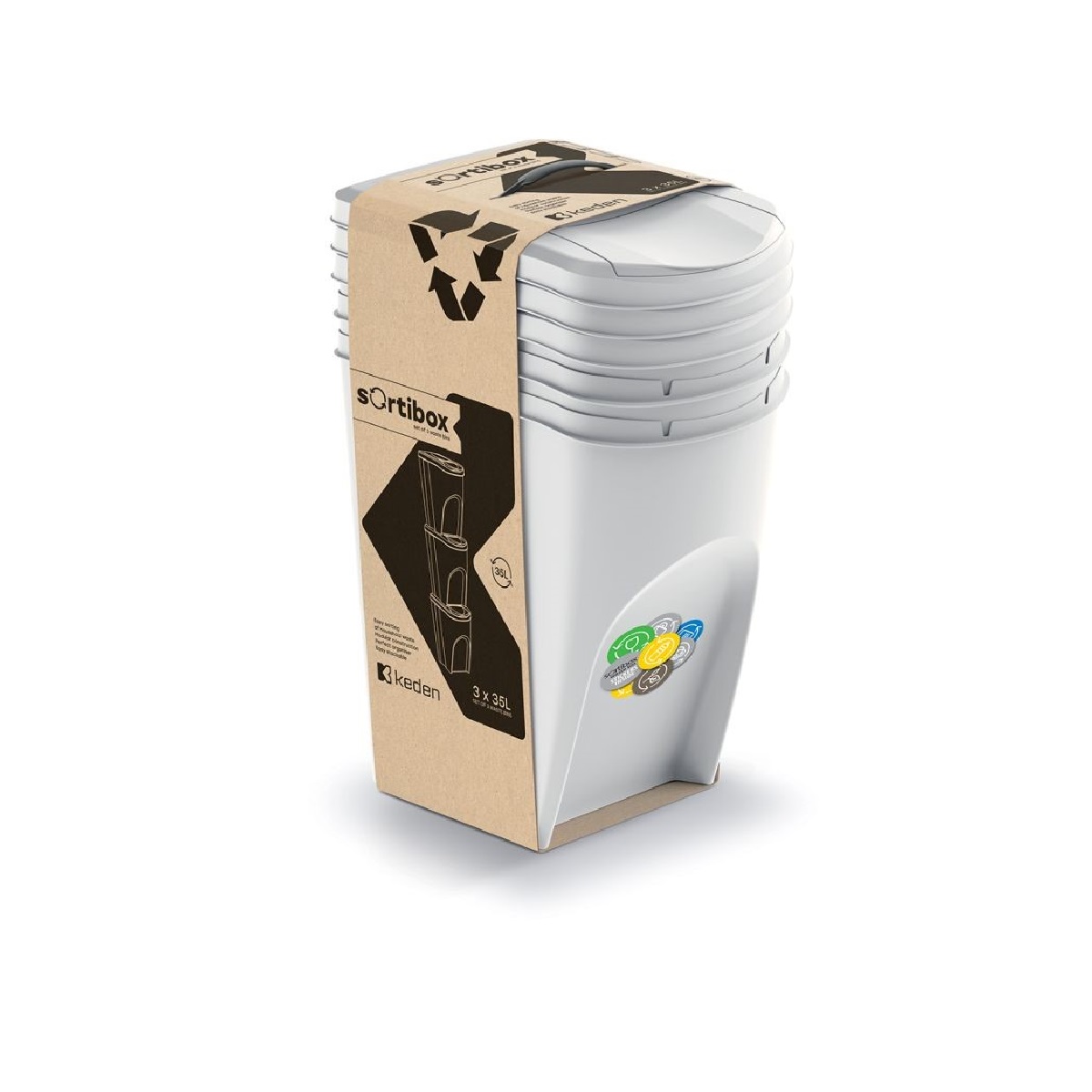 Sada 3 odpadkových košů SORTIBOX popelavá, objem 3x35L 3,37Kg GIGA Sklad 5 PPIKWB35S3-427C