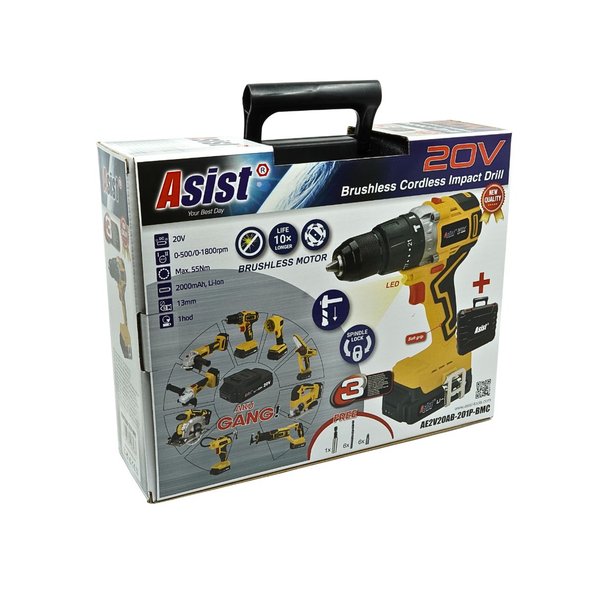 AKU GANG AE2V20AB-201P-BMC AKU vrtačka s příklepem BRUSHLESS 20 V, 2,0 Ah START SET 2Kg GIGA Sklad 5 AE2V20AB-201P-BMC