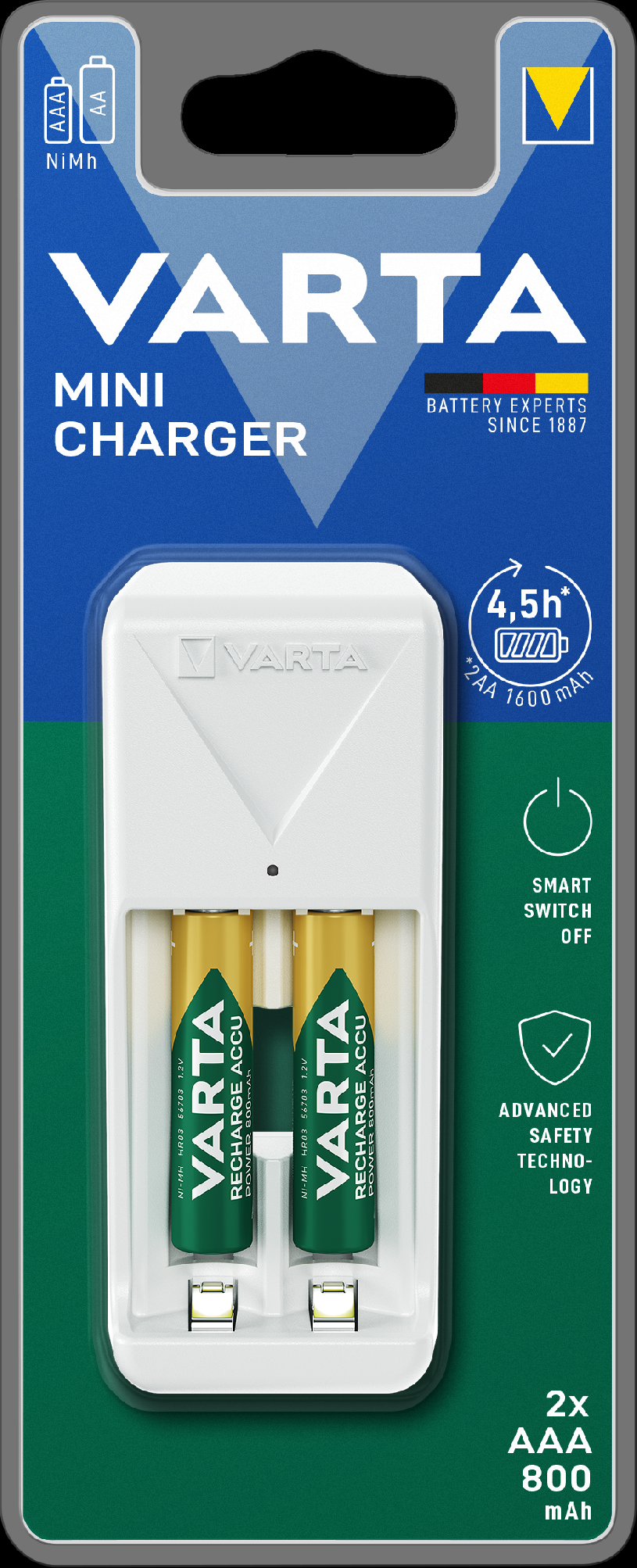Nabíječka VARTA Mini Charger včetně 2 AAA 800 mAh 0,12Kg GIGA Sklad 5 57656201421