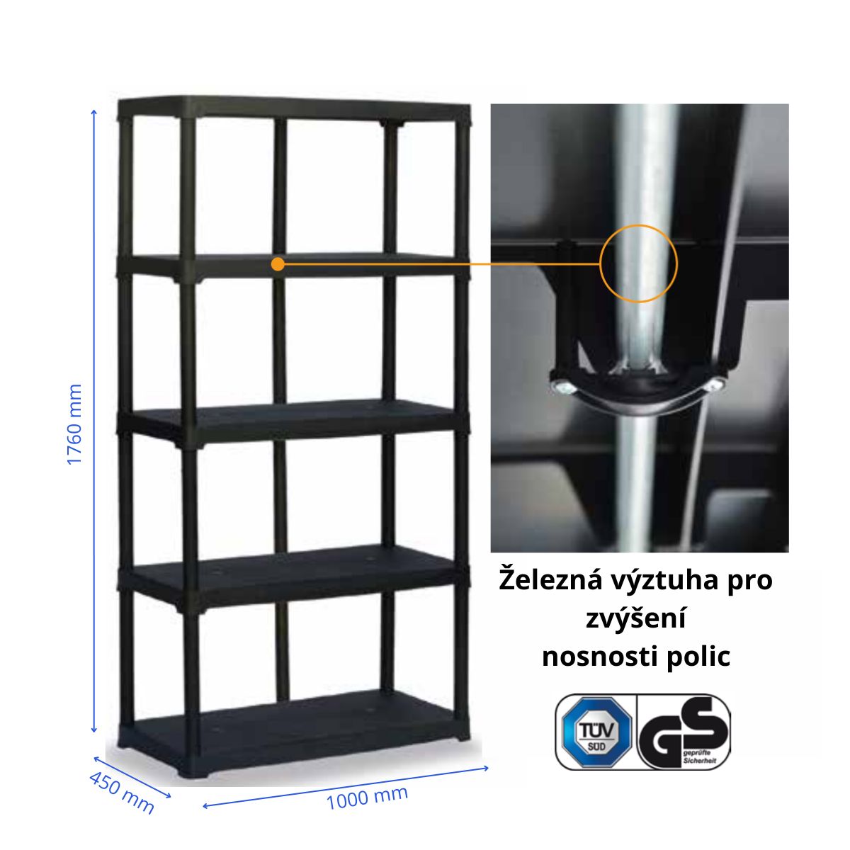 Regál, šířka 100 cm 10,17Kg GIGA Sklad 5 ARTT100-5
