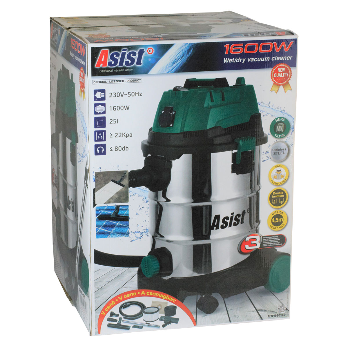 AE7V160-25FS Průmyslový vysavač se synchronizovanou zásuvkou 1600 W, 25 L 9,04Kg GIGA Sklad 5 AE7V160-25FS