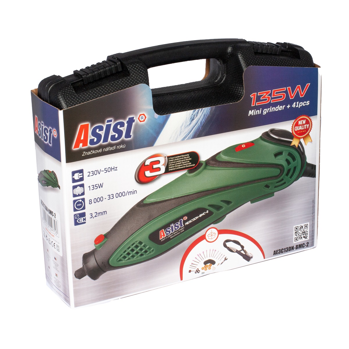 AE3C13DN-BMC-2 Přímá bruska 135 W, 41ks příslušenství 1,53Kg GIGA Sklad 5 AE3C13DN-BMC-2