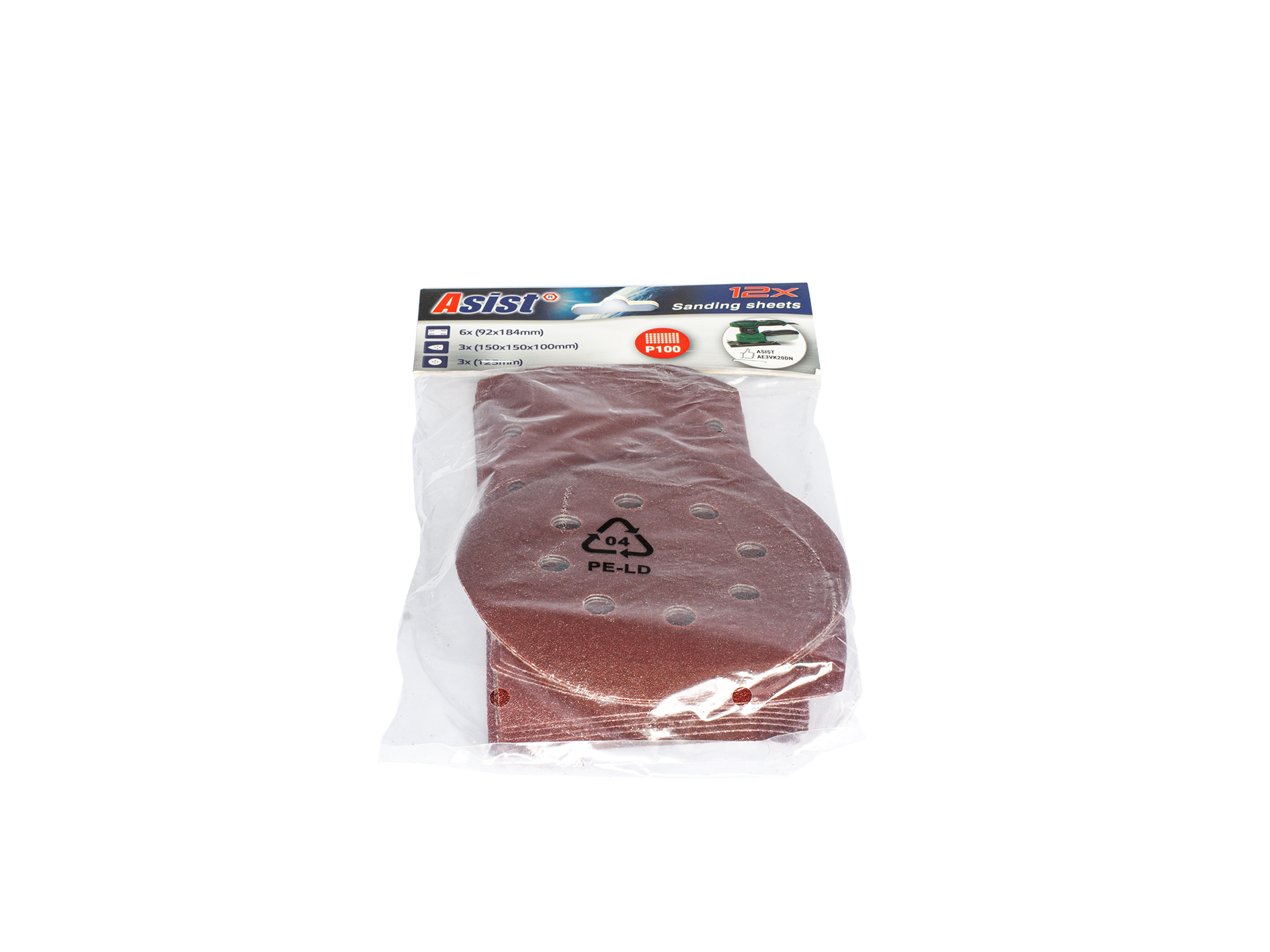 Brusný papír P100 - sada 12ks pro AE3VK20DN ASIST AE3A042 0,6 Kg GIGA Sklad5 AE3A042