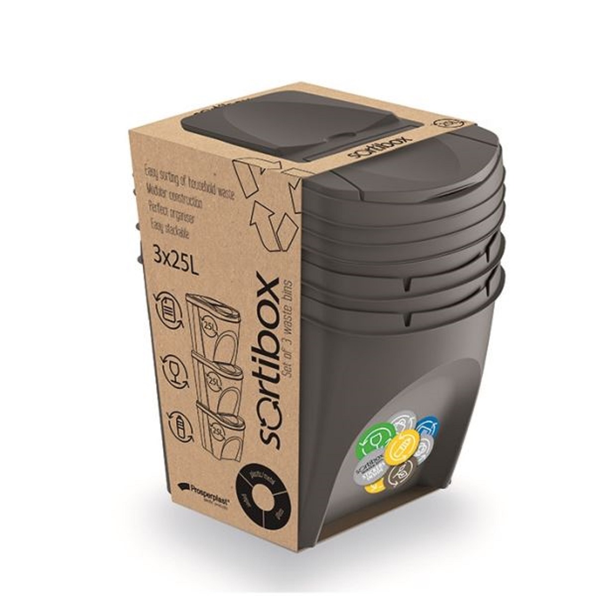 Sada odpadkových košů SORTIBOX, 3x25l 3 Kg GIGA Sklad5 PPIKWB25S3-405U 5905197985749