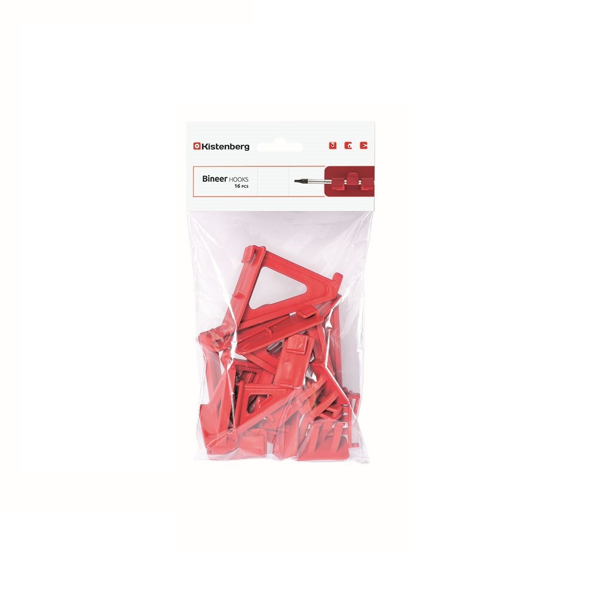 Sada držáků BINEER HOOKS na montážní panely, červené, 16 ks 0,06Kg GIGA Sklad 5 PPKBH16-3020