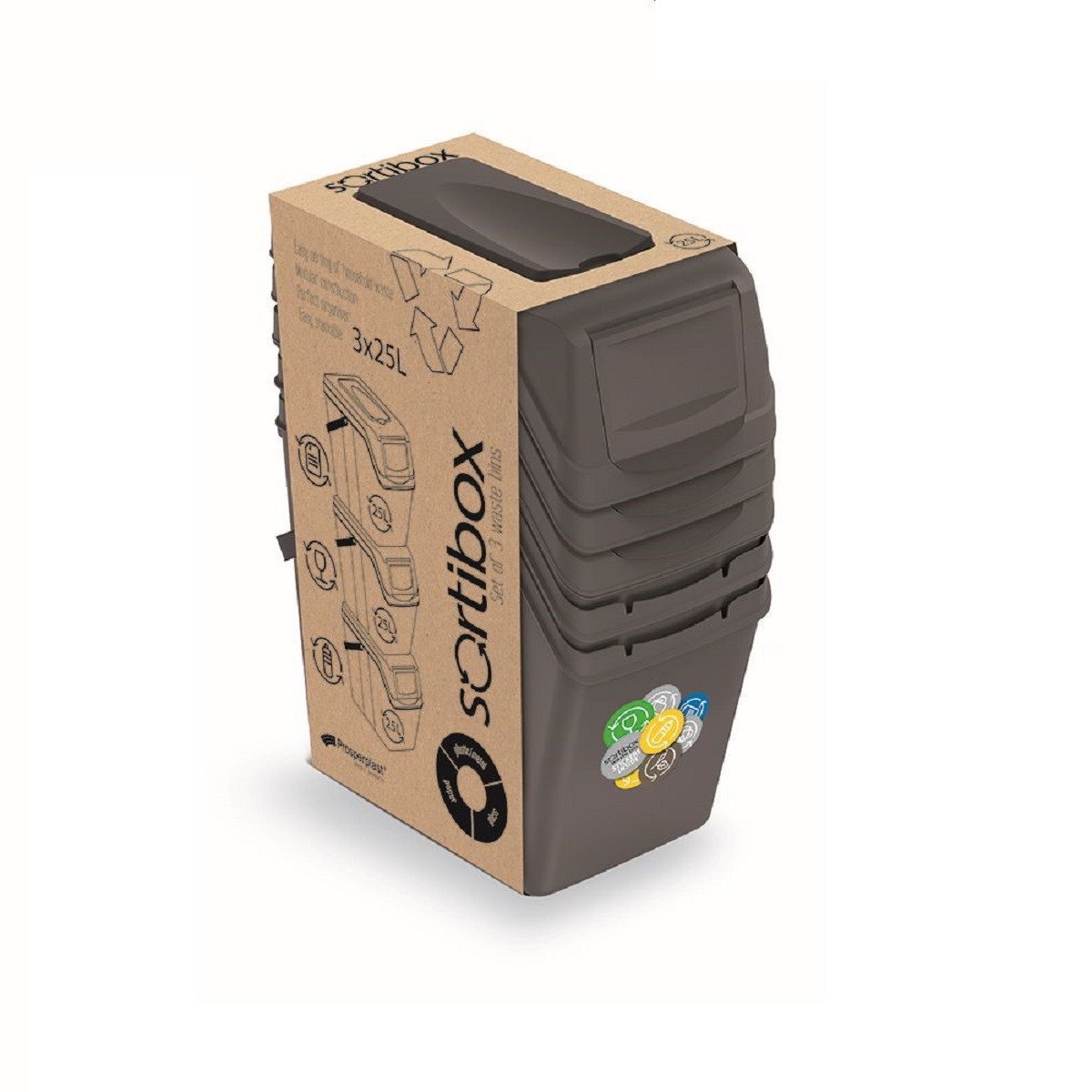 Sada odpadkových košů SORTIBOX, 3x25l 2,5 Kg GIGA Sklad5 PPISWB25S3-405U 5905197278759