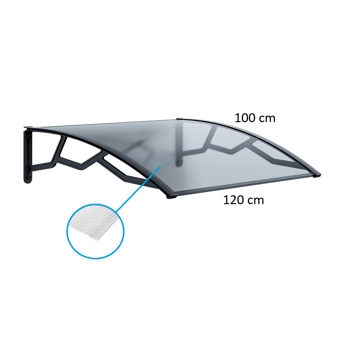 Vchodová stříška 100x120cm, transparentní 5,65Kg GIGA Sklad 5 ARTPE100120T