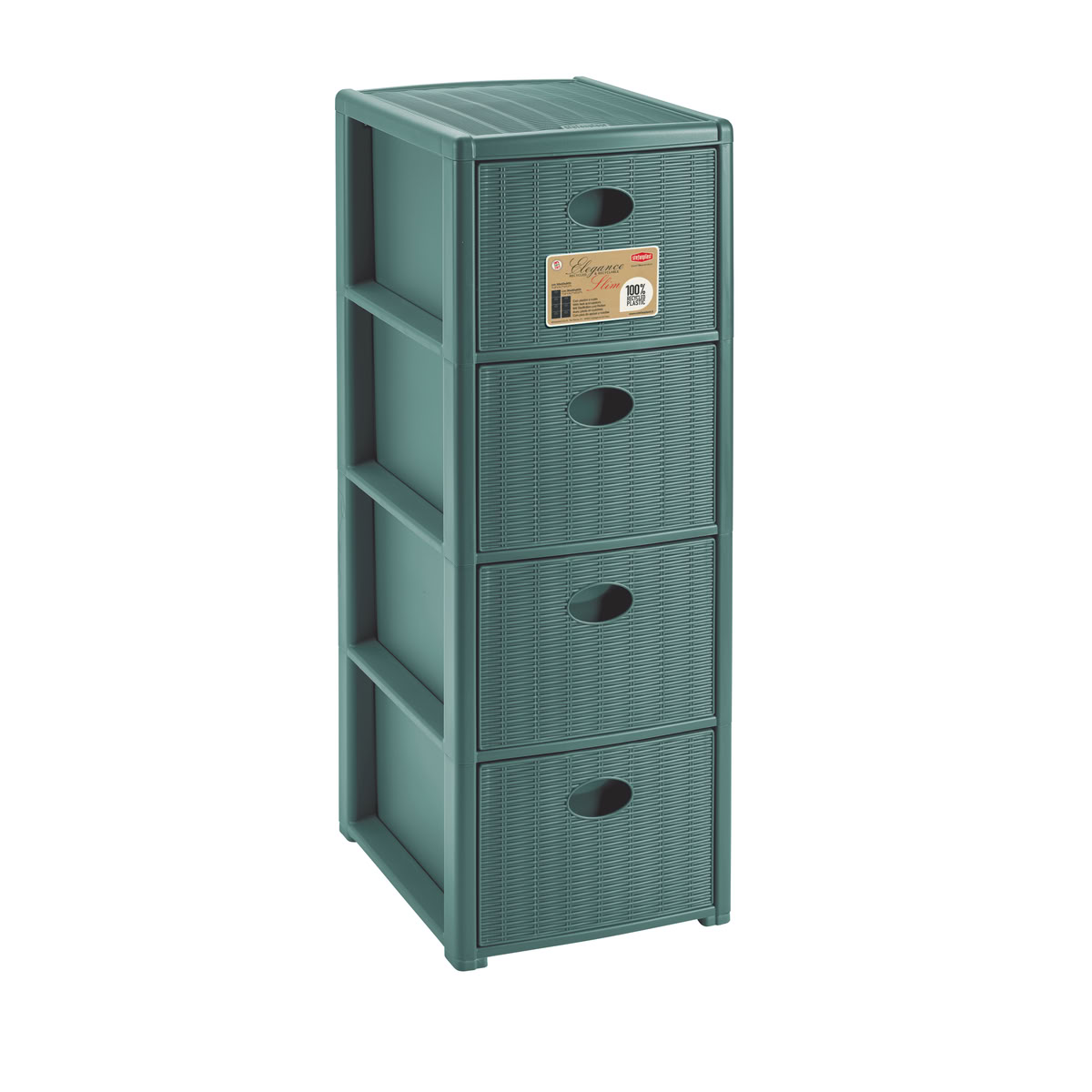 Úložný plastový regál Slim z recyklovaného plastu, 4 zásuvky 3,4Kg GIGA Sklad 5 D21-30307