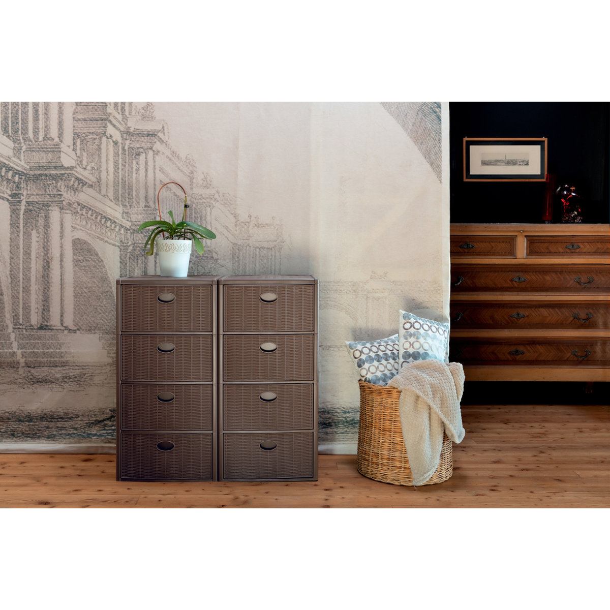Úložný plastový regál Elegance, 4 zásuvky, hnědý 4,3 Kg GIGA Sklad5 D21-30402 8003507304024