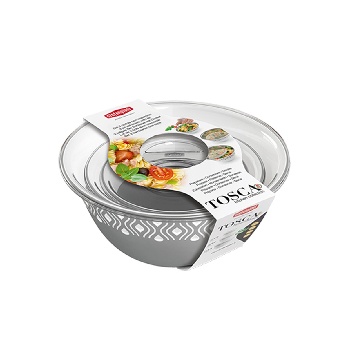 Plastová miska Tosca, bílý/šedý set 3ks s víkem 1,05Kg GIGA Sklad 5 D21-55204