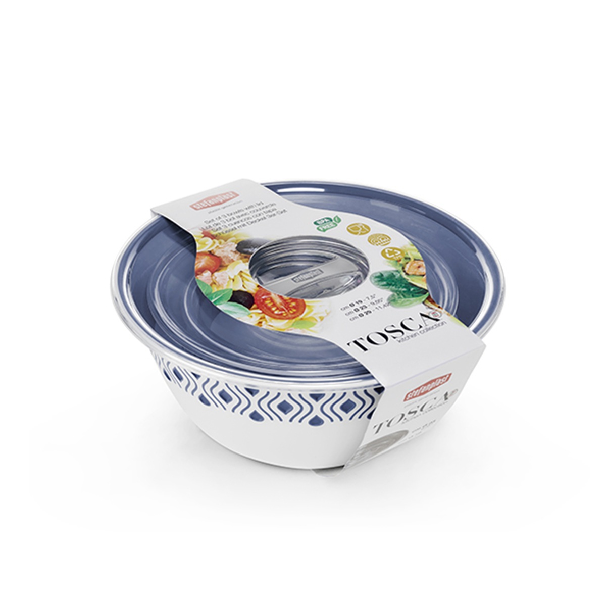 Plastová miska Tosca, bílý/modrý set 3ks s víkem 1,05Kg GIGA Sklad 5 D21-55201