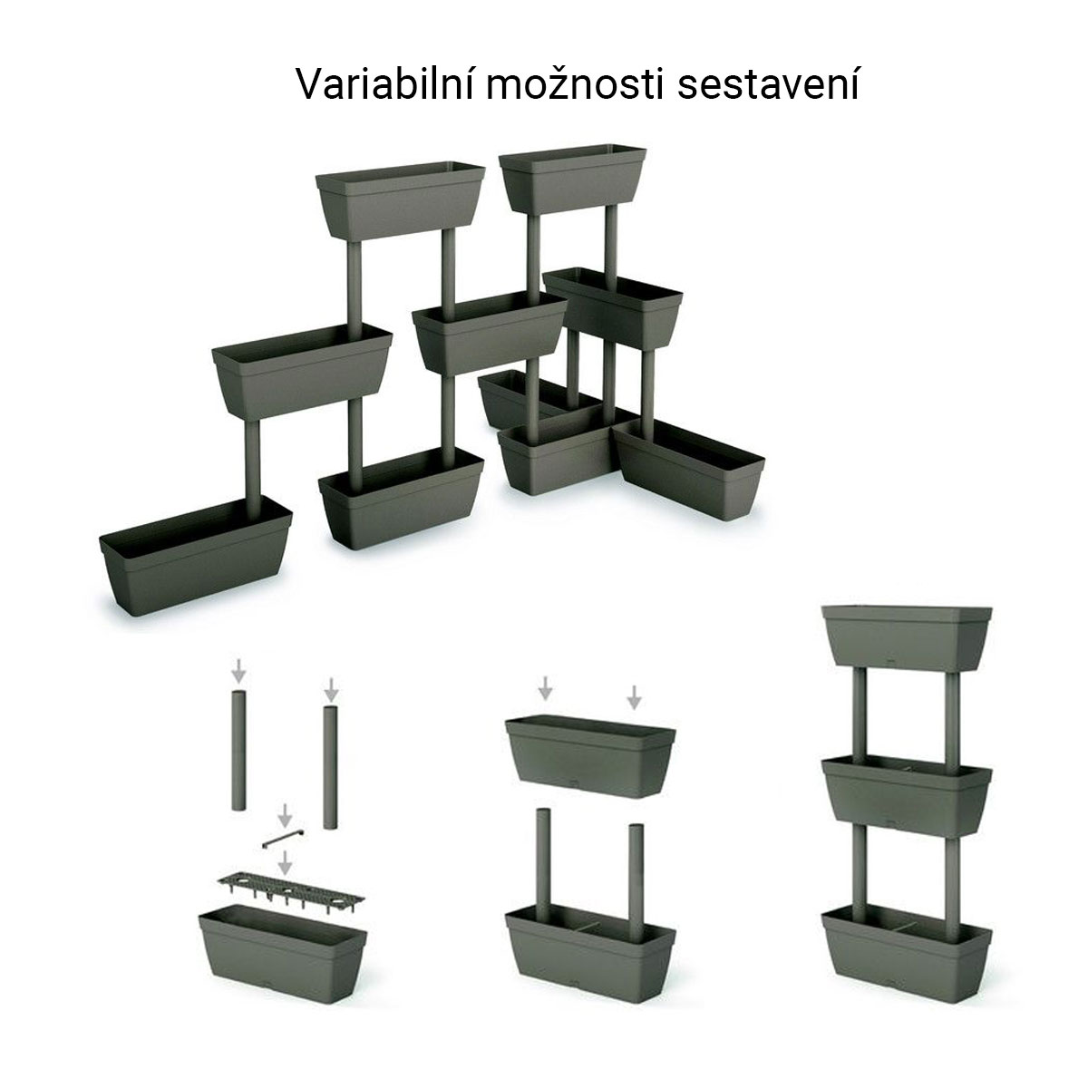 Sada truhlíků se zavlažováním antracit 1Kg GIGA Sklad 5 ARTVEG.050.R3.AN/ESP
