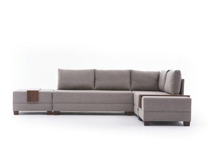 Rohová pohovka FLY krémová s lenoškou vpravo