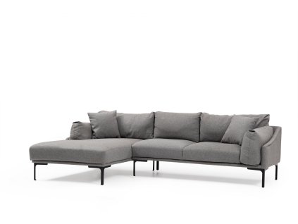 Rohová šedá pohovka LEO s lenoškou vlevo