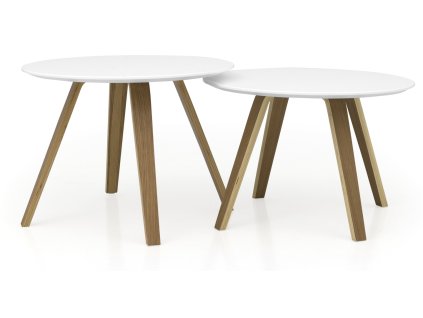 Set 2 konferenčních stolků WOAK bílá a dub