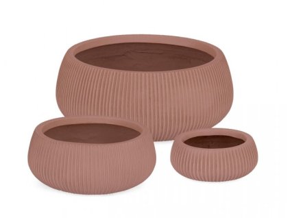 Set 3 vysokých květináčů RIBBED terakota