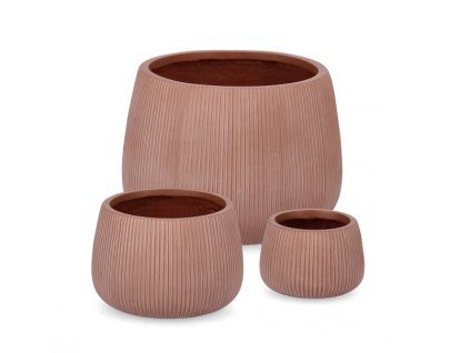 Set 3 středních květináčů RIBBED terakota