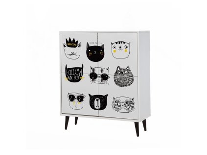 Dřevěná komoda CATS bílá 111x95 cm