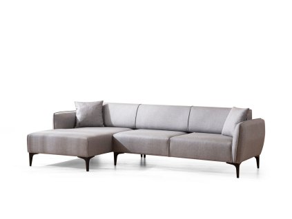 Rozkládací šedá pohovka BELISSIMO s lenoškou vlevo