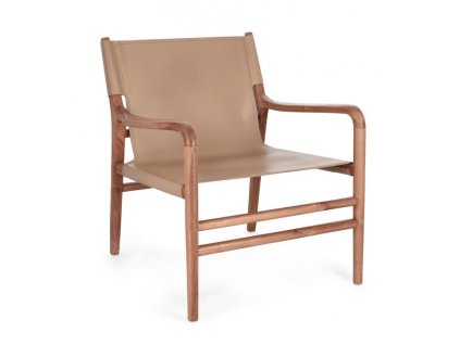 Dřevěné křeslo CAROLINE s béžovou kůží