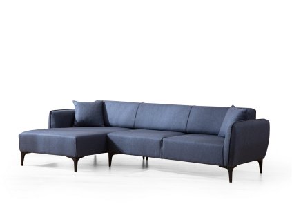 Rozkládací modrá pohovka BELISSIMO s lenoškou vlevo