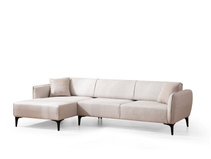 Rozkládací béžová pohovka BELISSIMO s lenoškou vlevo