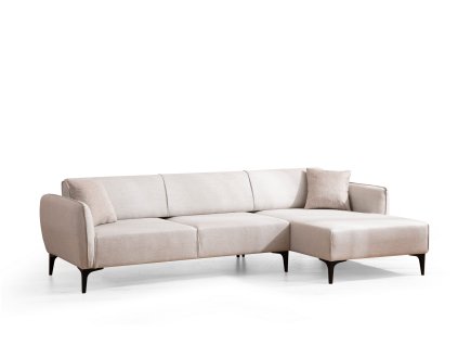 Rozkládací béžová pohovka BELISSIMO s lenoškou vpravo