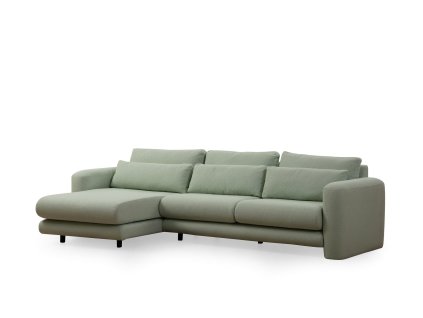Zelená rohová pohovka LILY s lenoškou vlevo