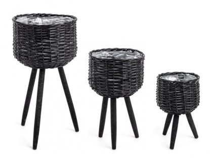 Set 3 černých květináčů TRIPOD