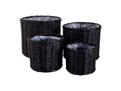 Set 4 černých proutěných květináčů BOGOR